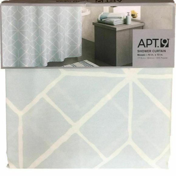 Apt 9 Fabric Shower Curtain Light Blue & White Pretty Mosaic NIP - Picture 1 of 6